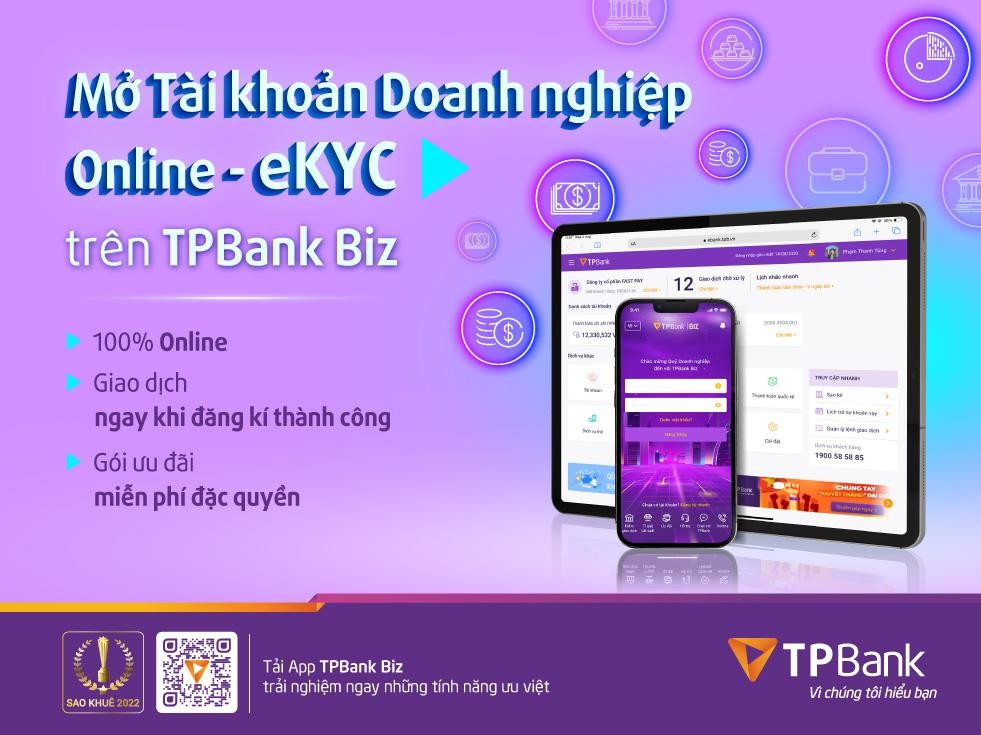 Mở tài khoản doanh nghiệp online là một trong số những tính năng nổi bật của TPBank Biz.
